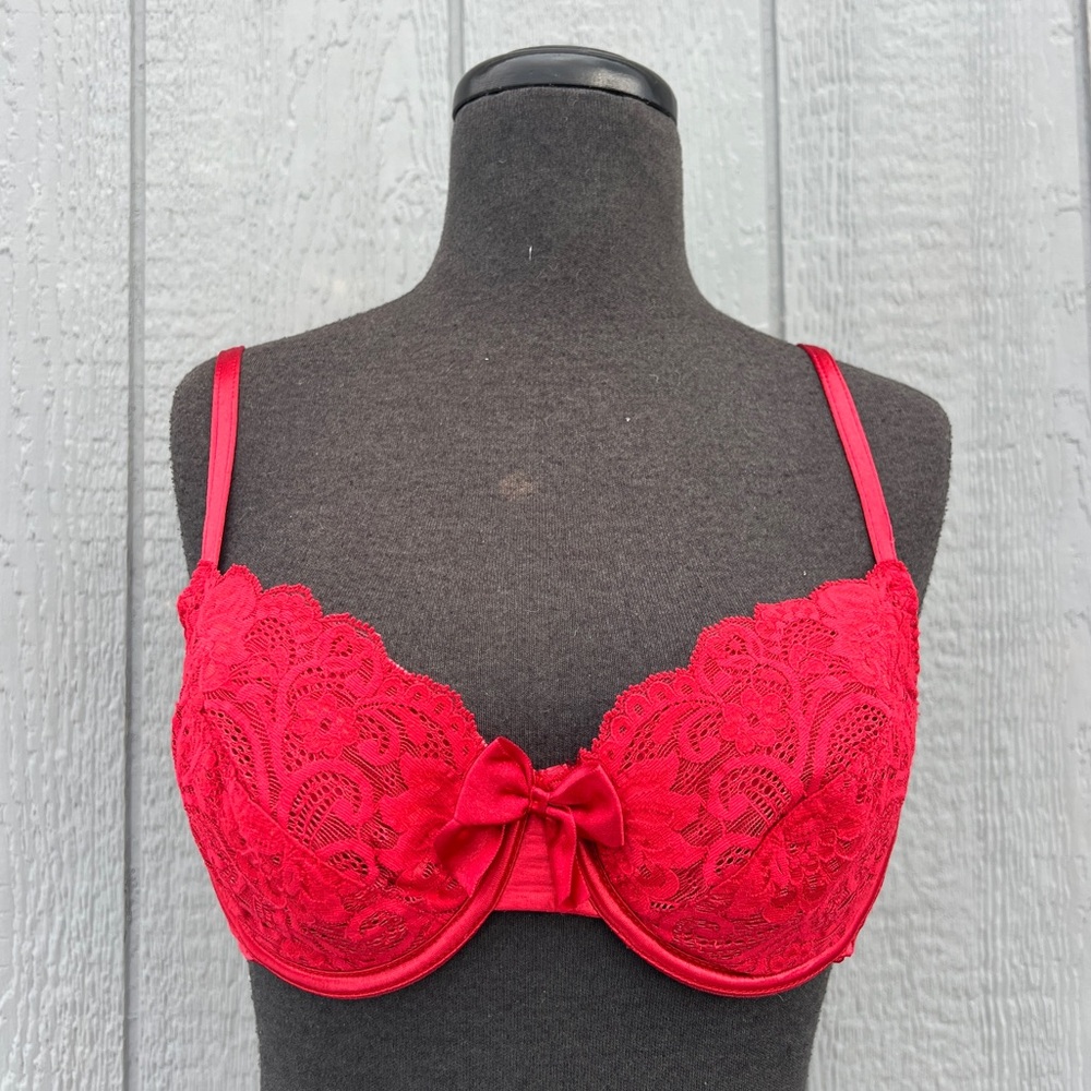 VTG Carroll Red Lace and Satin Underwire Bra, 38C